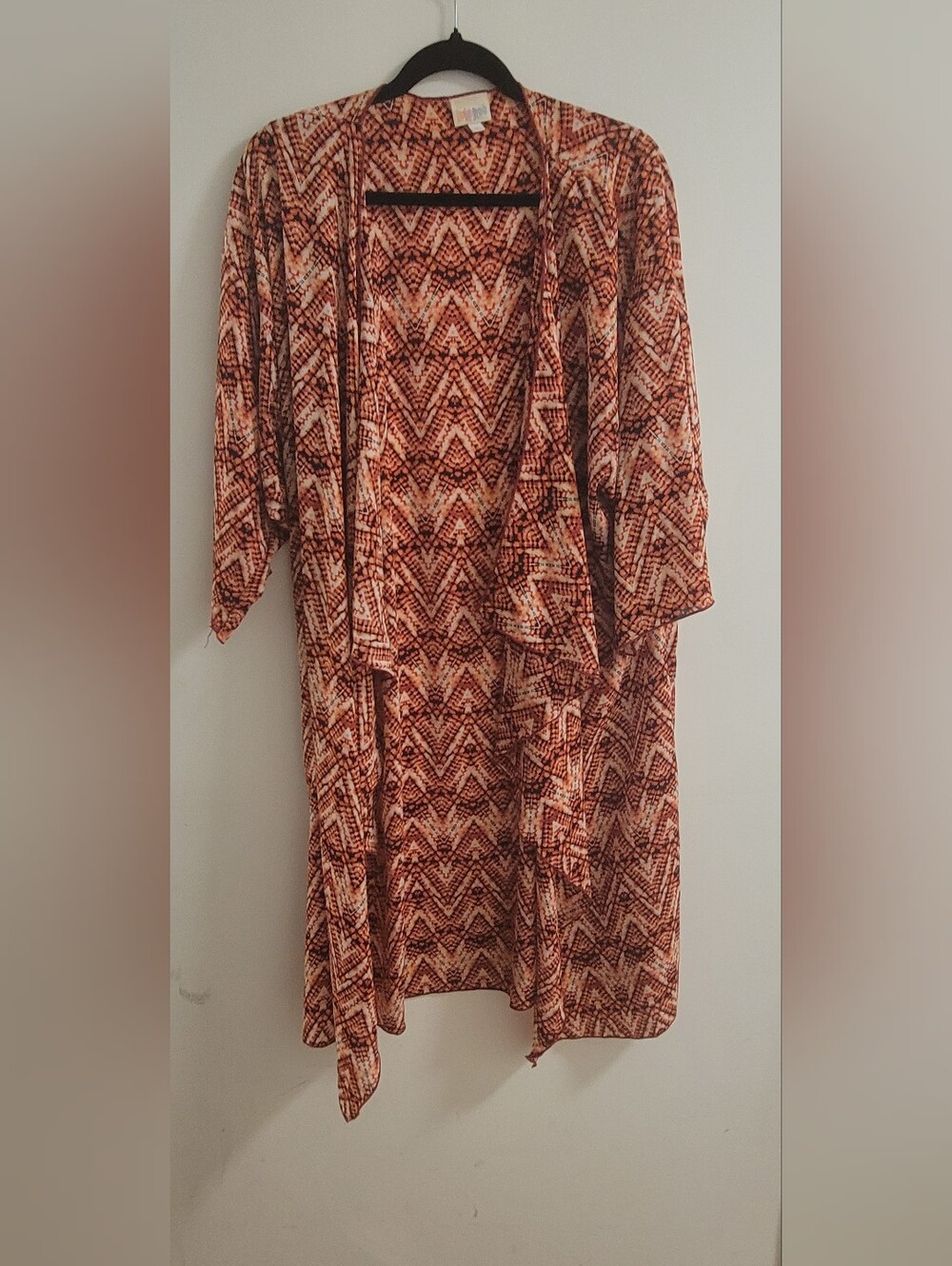 LuLaRoe Orange and Cream Geometric Loght Weight Duster Size L